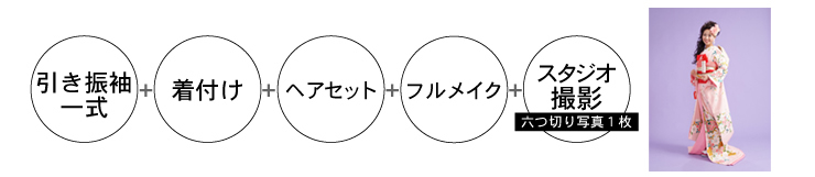 引振袖一式+着付け+ヘアメイク+スタジオ撮影六つ切1枚