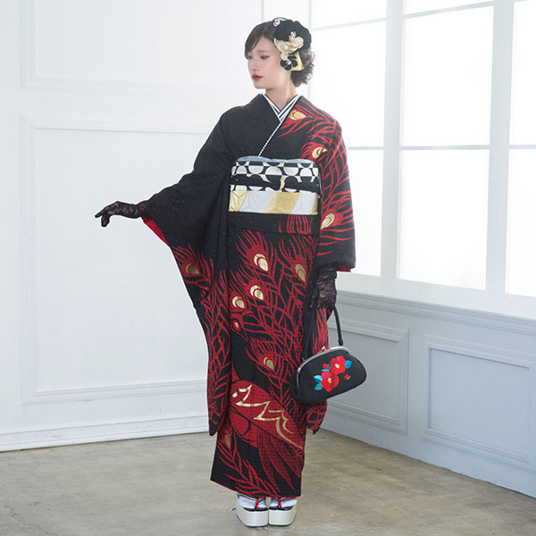 草履・ﾊﾞｯｸﾞ(椿刺繍-黒台/黒白 / ｸﾞﾚｰﾄﾞｱｯﾌﾟ/F)