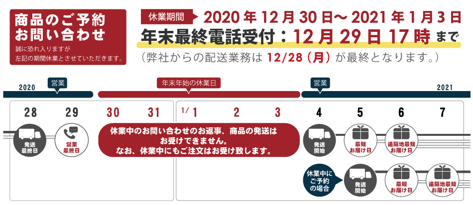 2020-2021年末年始営業カレンダー
