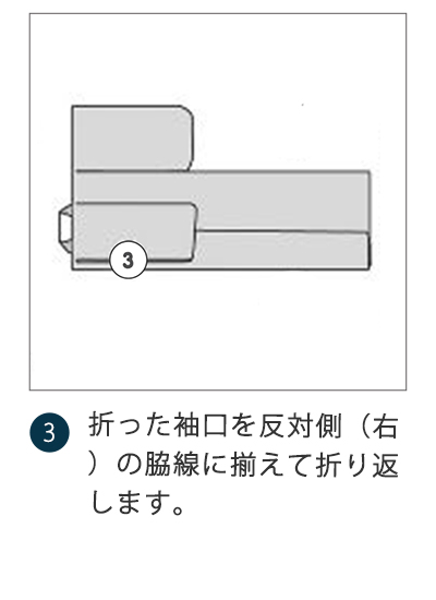 袖口を反対側の脇線に揃えて折り返します