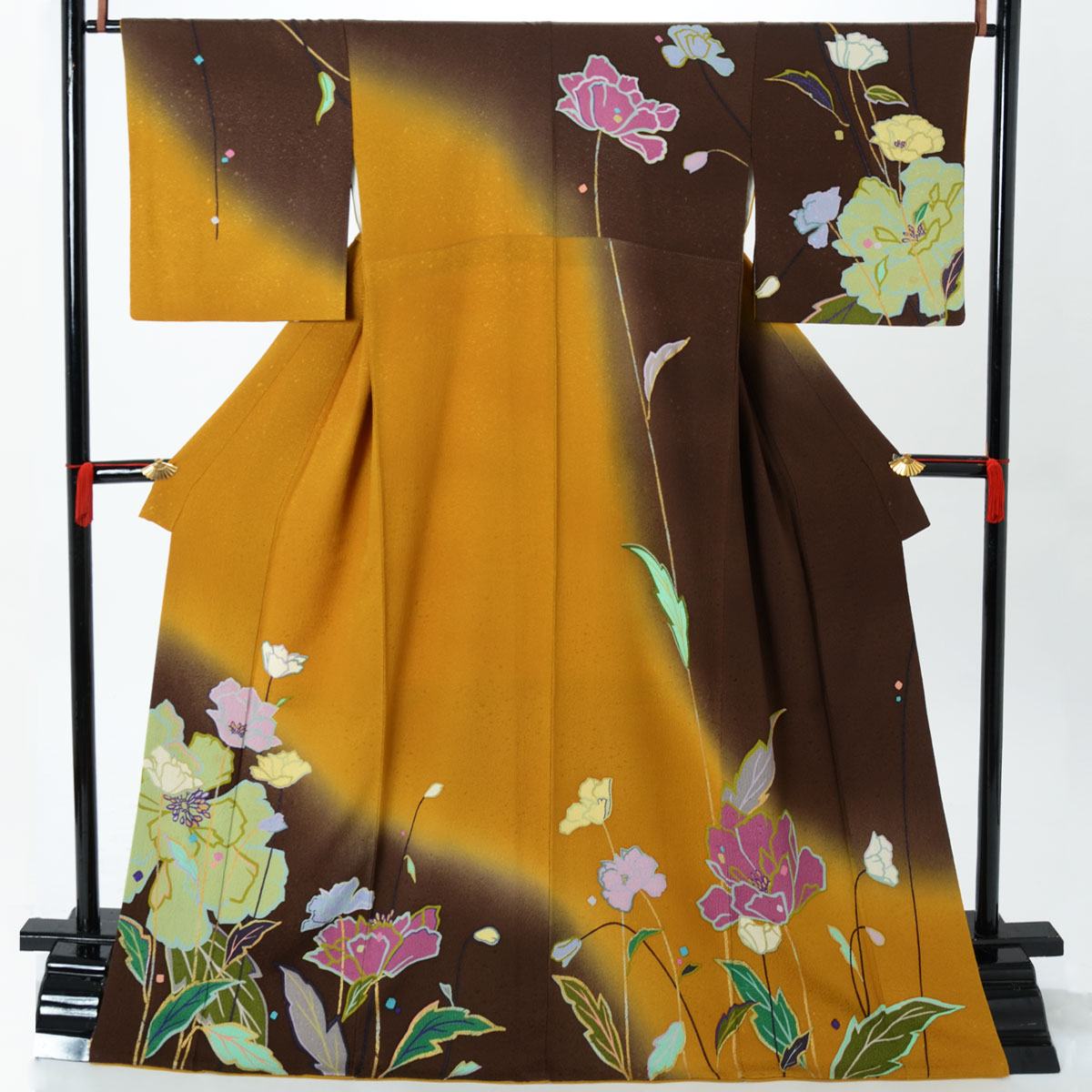 h1138　金茶焦げ茶ぼかし 芥子の花