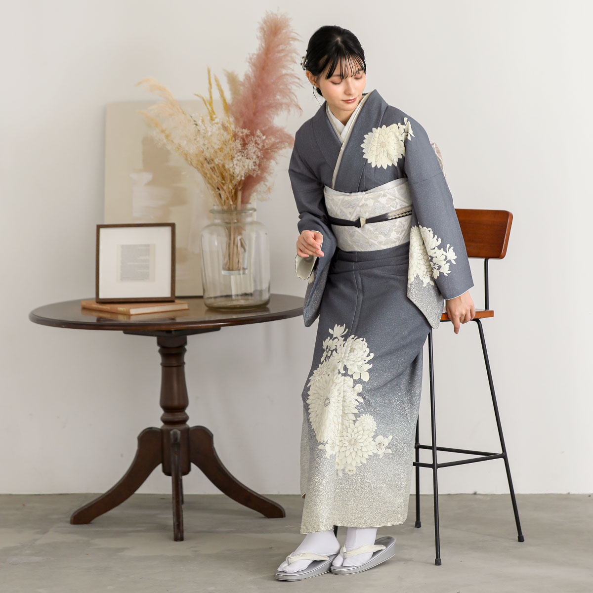 h1435ジャパンスタイルグレー　むじな菊