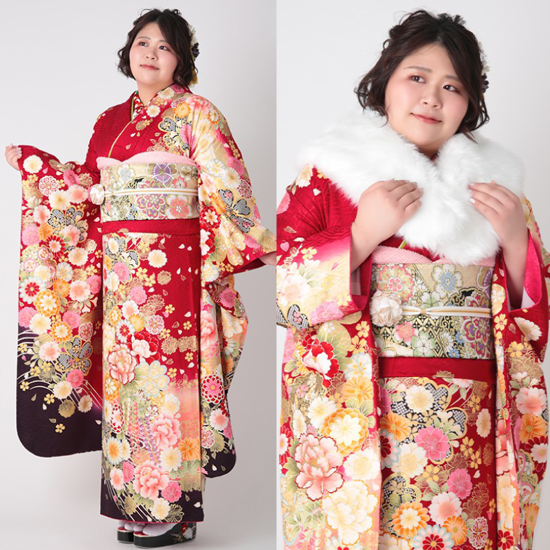 r1384赤　桜花藤牡丹☆(絹)