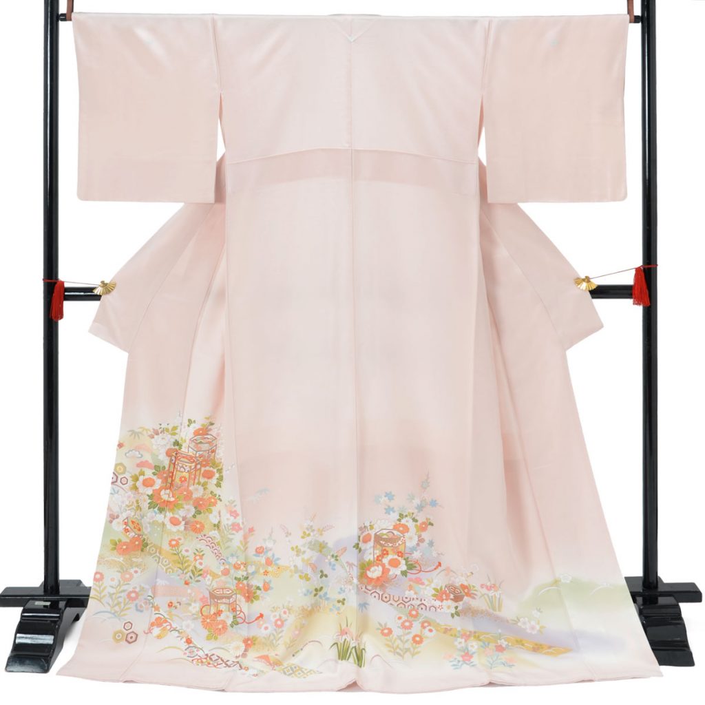 E272 薄ピンク 流れ熨斗に貝桶 四君子