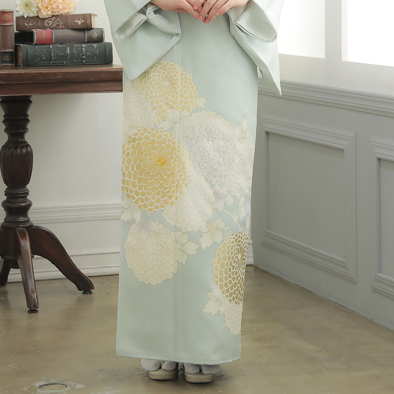 E281 吉澤の友禅水色　万寿菊