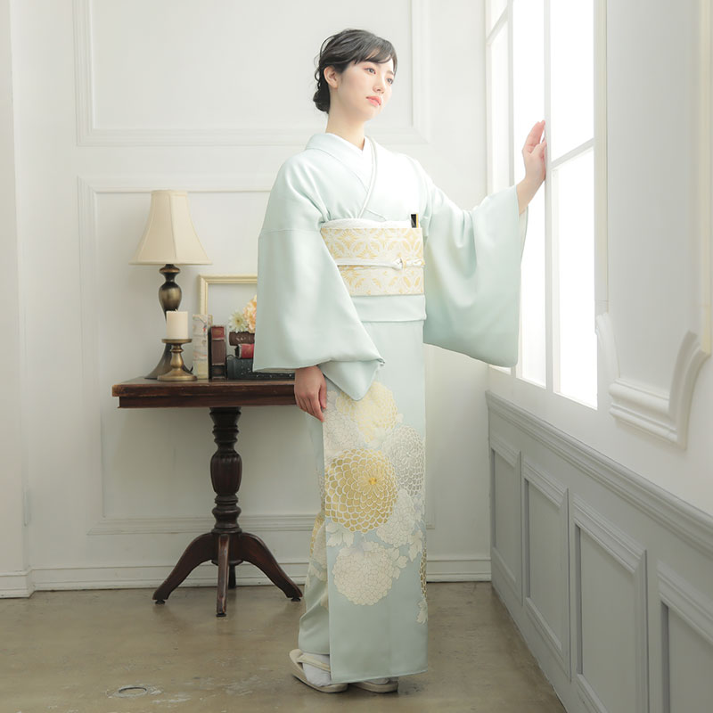 E281 吉澤の友禅水色　万寿菊