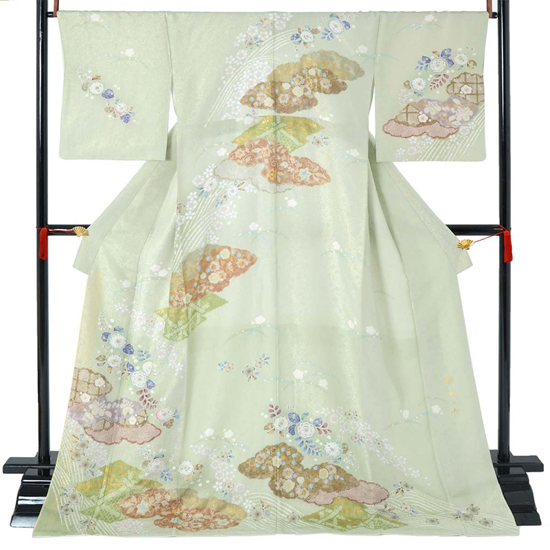 H1040 桂由美 薄緑 金通し 辻が花風