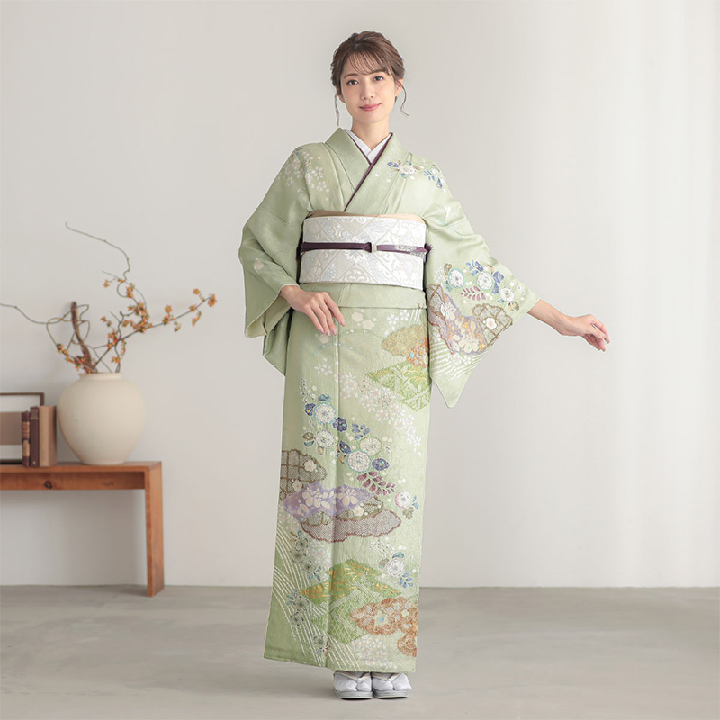 H1040 桂由美 薄緑 金通し 辻が花風