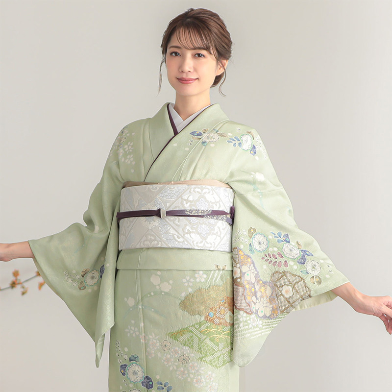 H1040 桂由美 薄緑 金通し 辻が花風