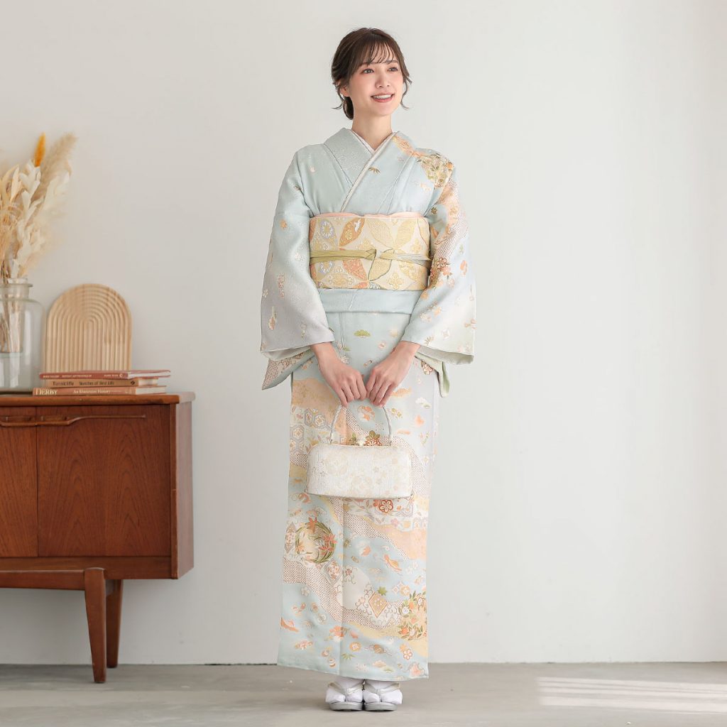 H1383 水色 花丸文に道長取り