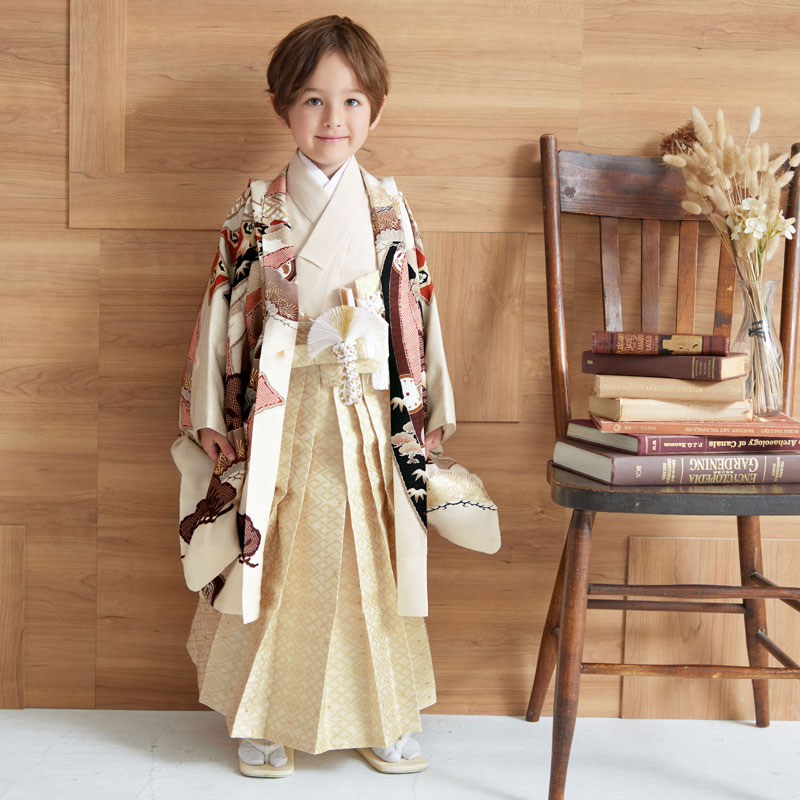 BY108 華徒然 ベージュ熨斗束向い鷹×クリーム花菱変り格子