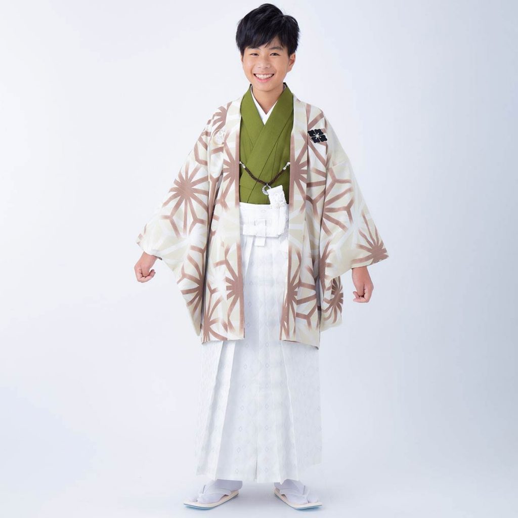 JY019 九重 クリーム 破れ麻の葉×柄袴