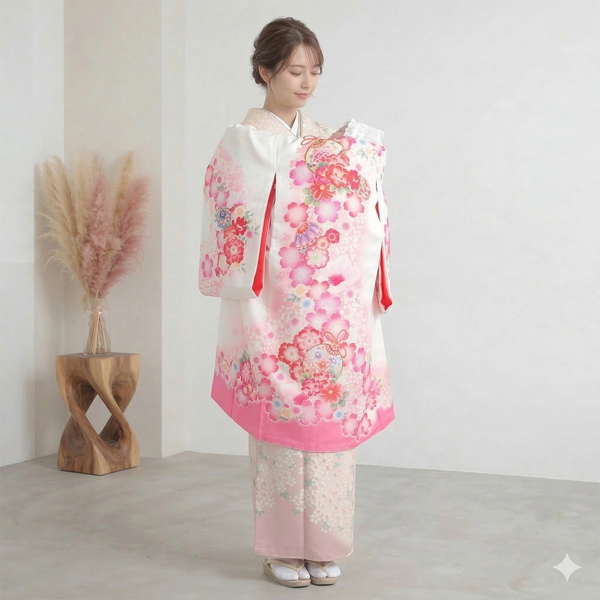 SG059 白×ピンク 鈴に桜と花々