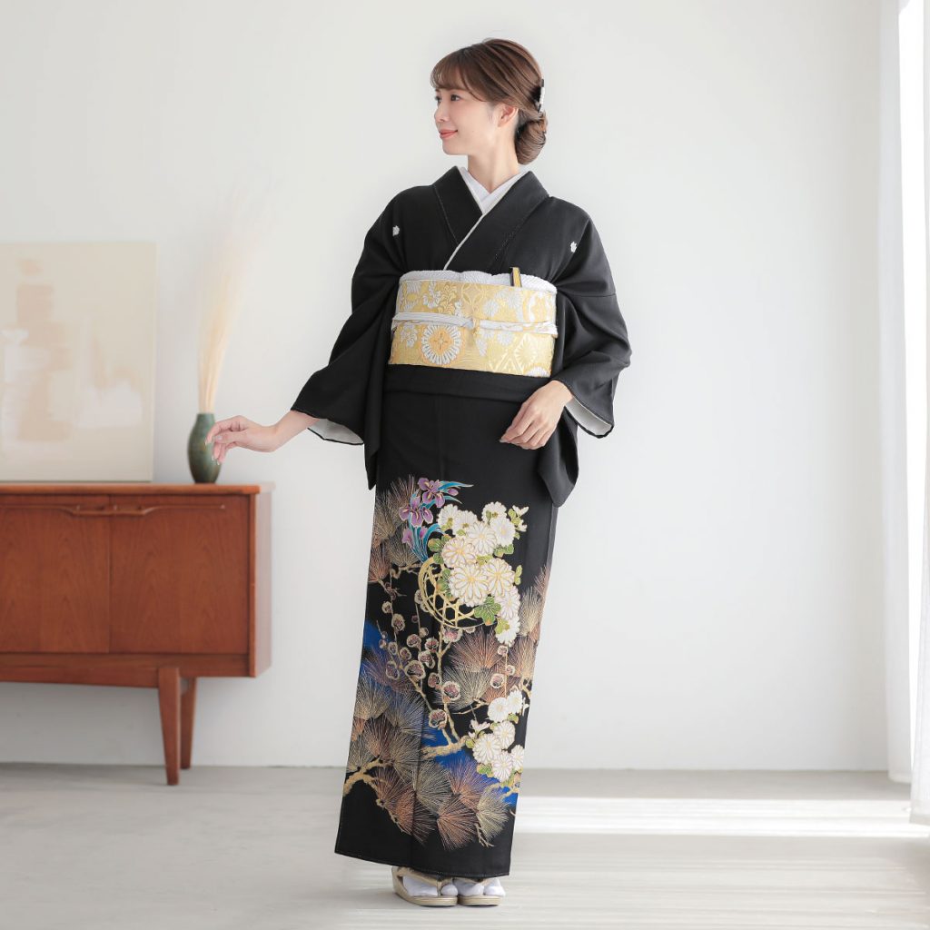 T419 桂由美ブルー 花籠に菊松梅